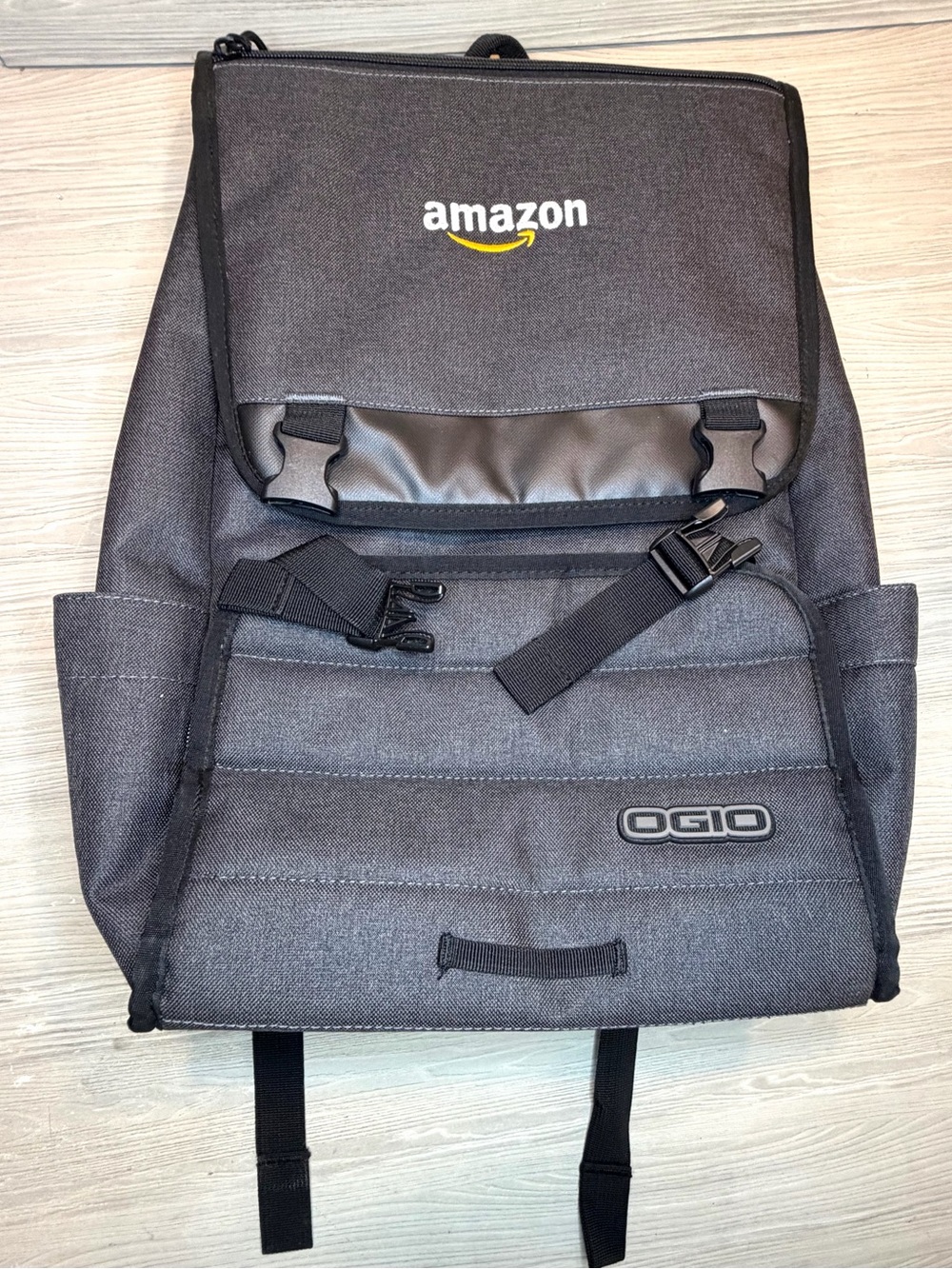 OGIO Amazon Logo Gray Black Backpack Zip Buckle Closure Adjustable Strap